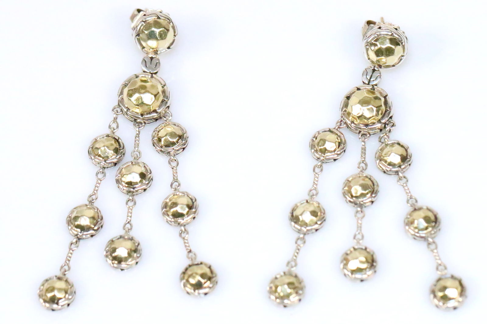 RARE John Hardy 18kt gold sterling Palu Hammered Long dangle drop Earrings (1 of 8)