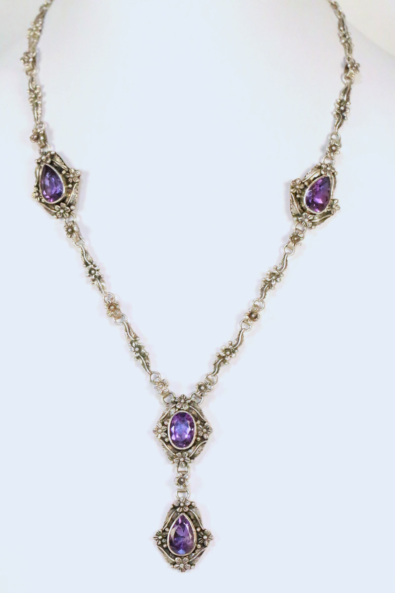 RARE Carol Felley romantic Sterling Silver Floral Amethyst Lavalier Necklace (1 of 3)