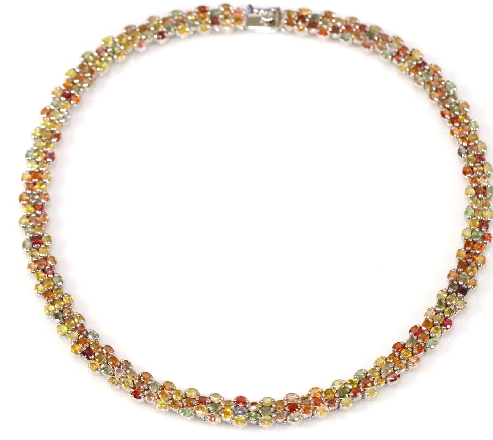 NEW The Riviere Style Classic Multi colored 66.5 carats of Sapphire Sterling Silver Necklace (1 of 7)