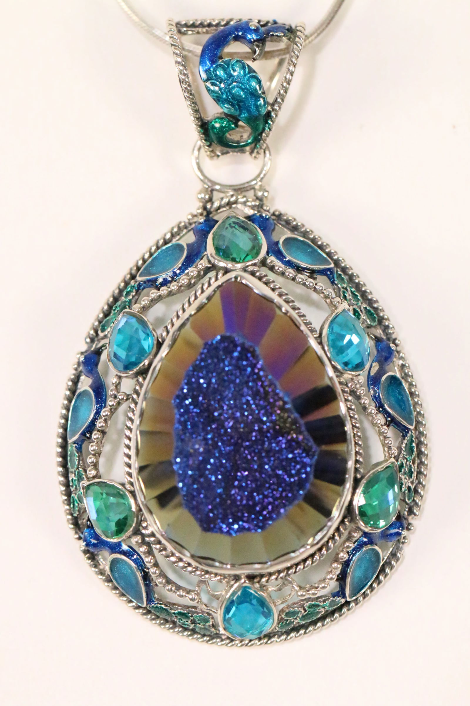 Sajen MASSIVE Peacock Blue  Druzy and Tanzanite Pendant Necklace (1 of 5)