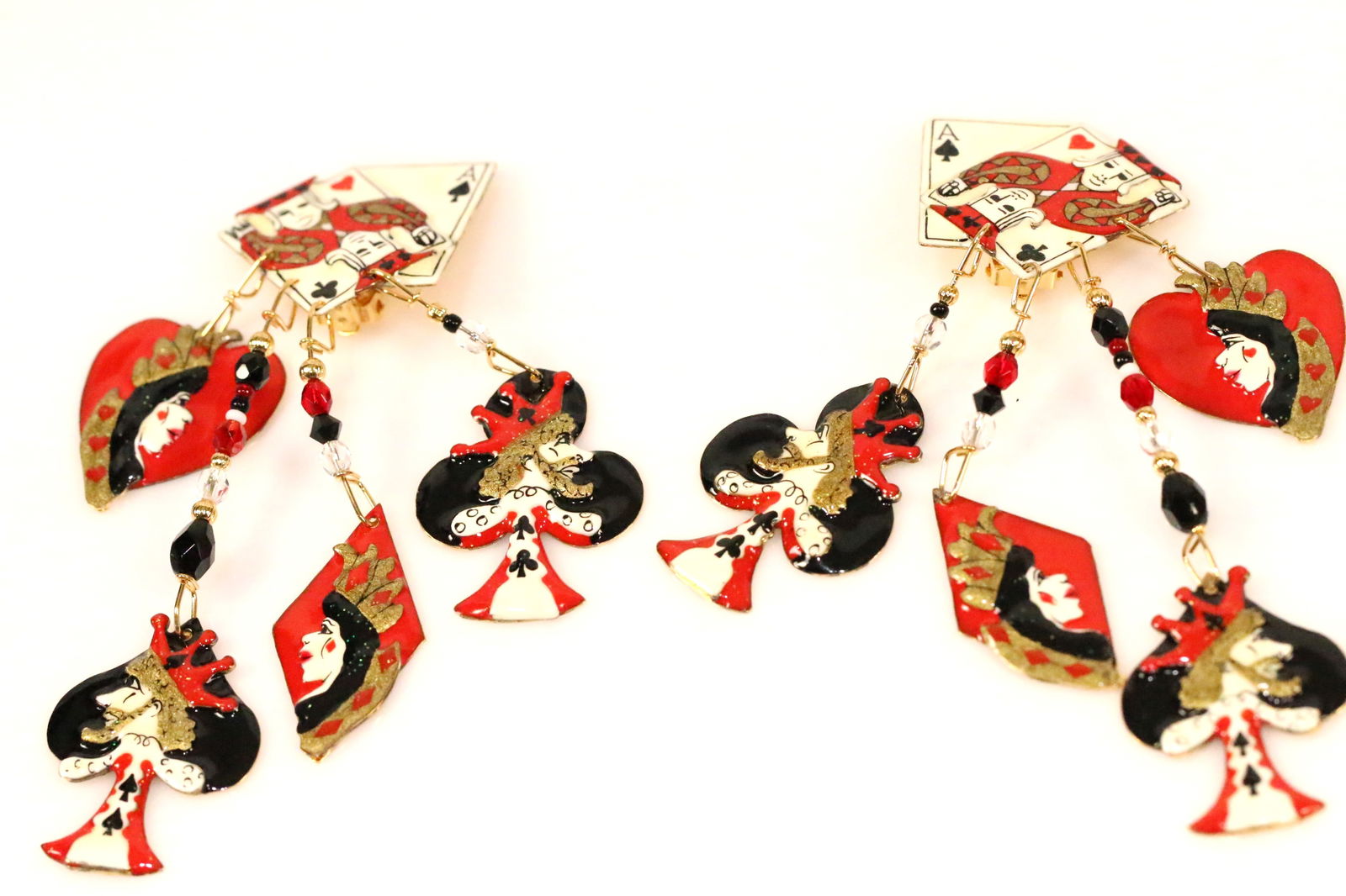 RARE Lunch At The Ritz USA 22 kt gold plated Canasta Poker Cards Earrings. (1 of 5)