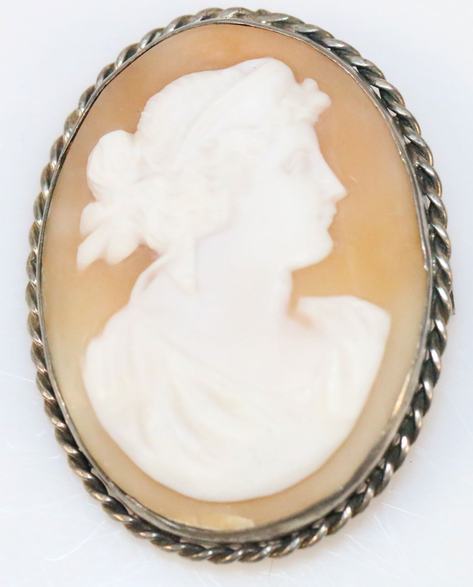 Antique large Sterling Silver Victorian Cameo Brooch Pendant (1 of 3)