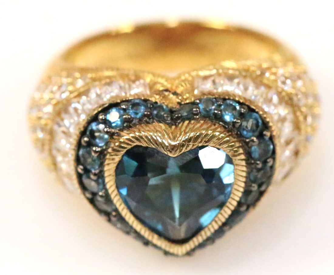 Judith Ripka Blue Topaz Heart and CZ Gold over Sterling Silver Ring (1 of 7)