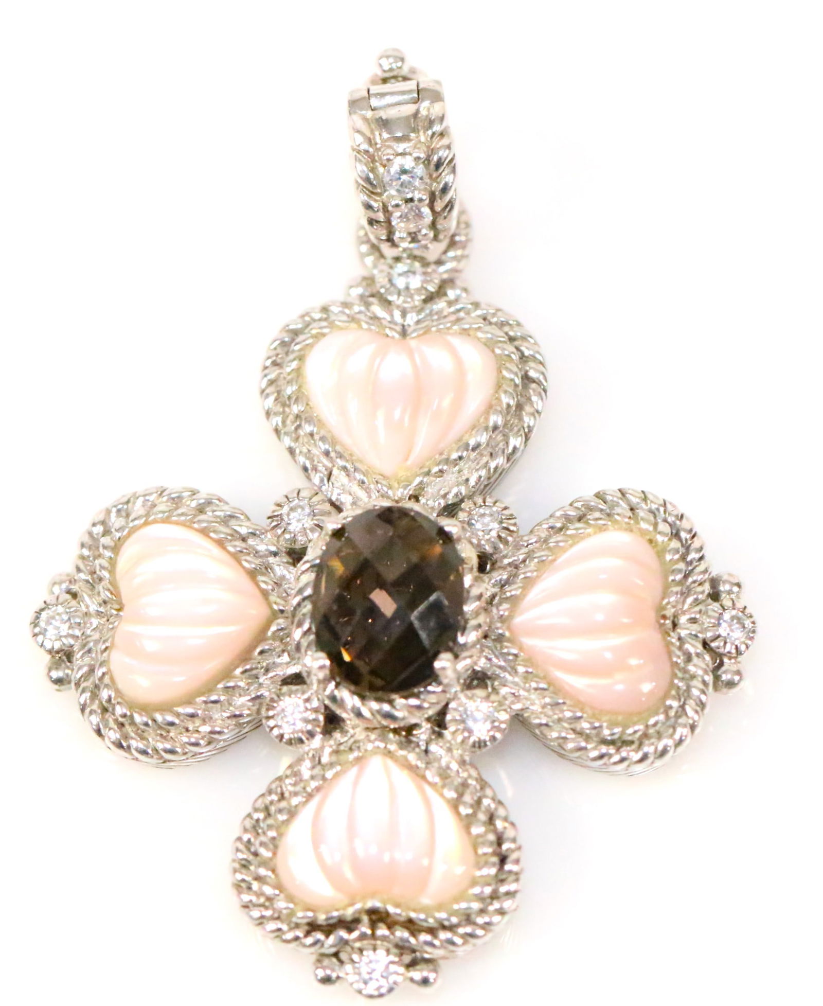 Judith Ripka Pink MOP and Amethyst Sterling silver Hearts Maltese Cross design Pendant. (1 of 5)