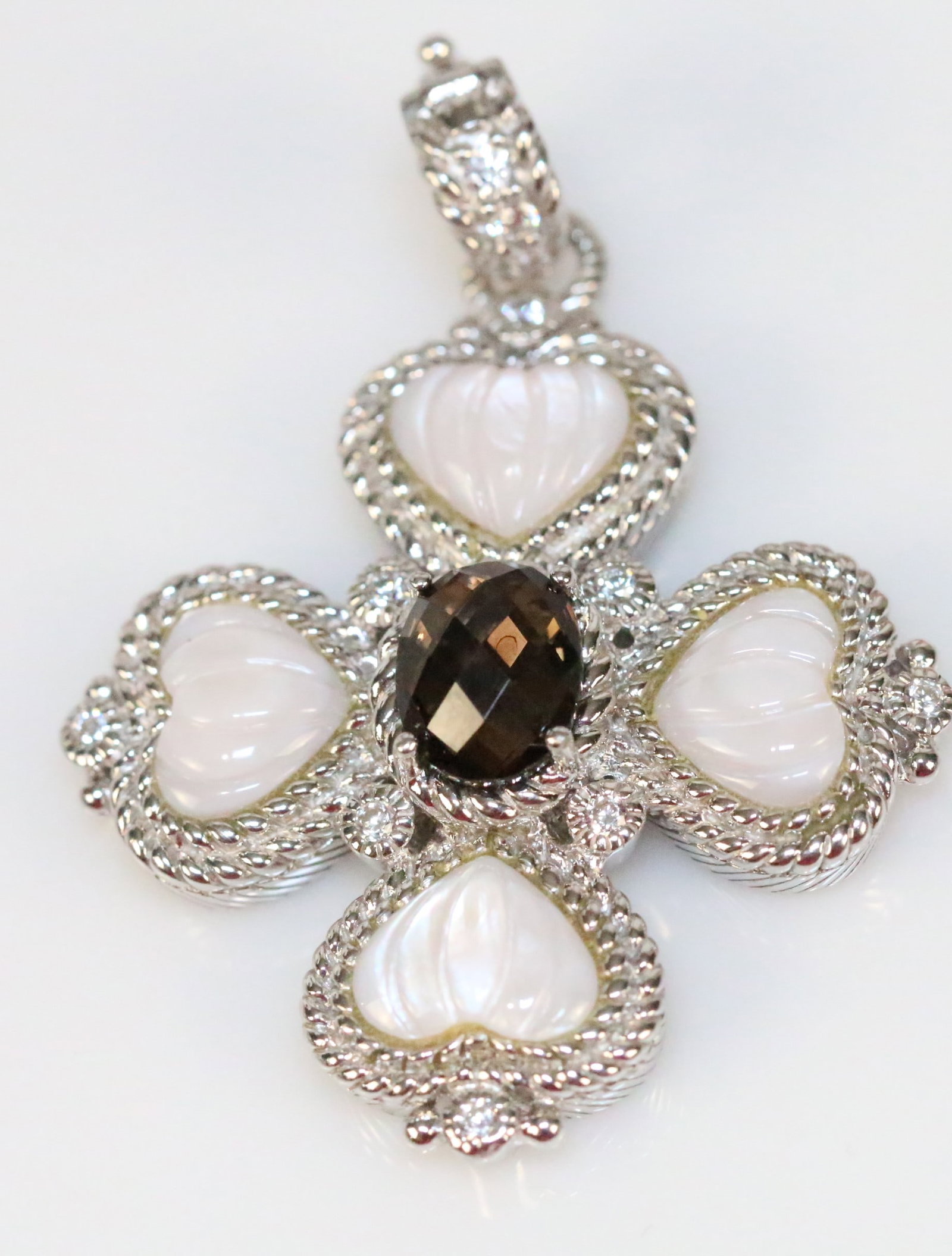 Judith Ripka Pink MOP and Amethyst Sterling silver Hearts Maltese Cross design Pendant. (1 of 3)