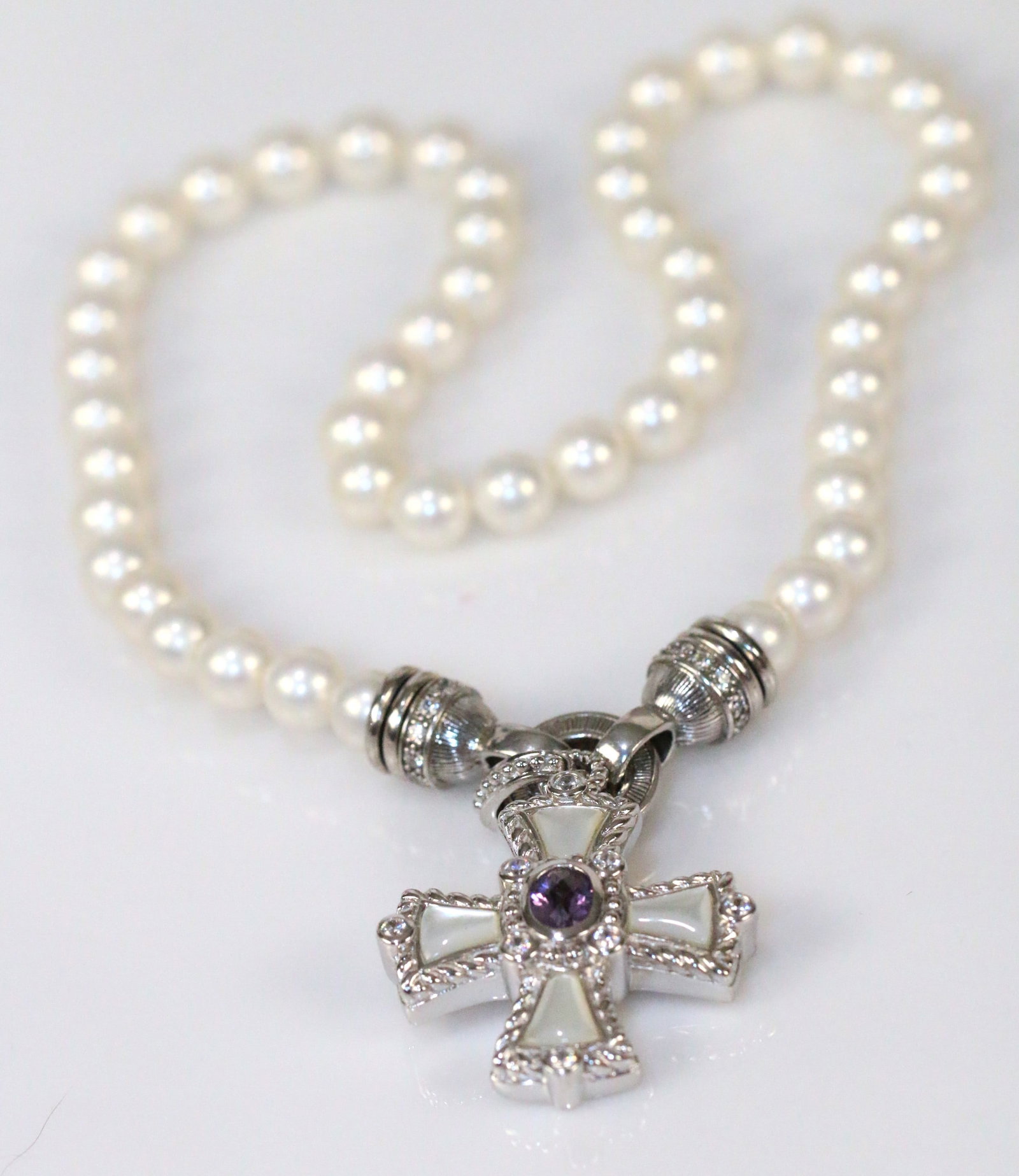 LIKE NEW Judith Ripla Pearl Sterling Silver MOP Amethyst Pendant Necklace (1 of 7)