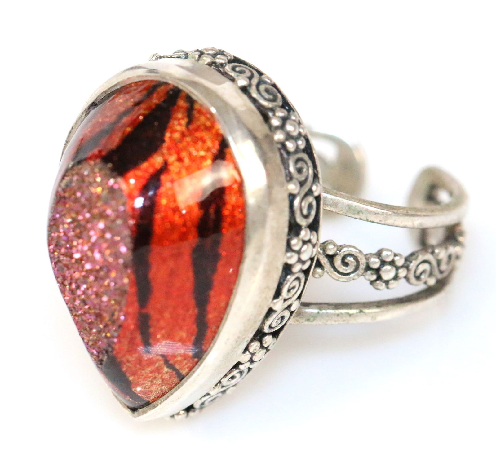 RARE SAJEN Copper tiger Stripe Druzy Sterling Silver Cocktail Ring Sze. 10 adjustable (1 of 5)
