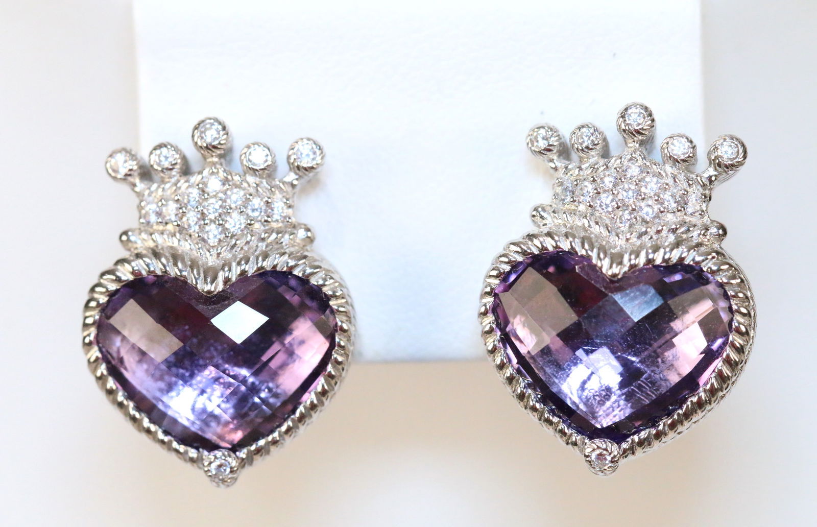 Judith Ripka FABULOUS LARGE Heart Amethyst & Crown CZ Earrings (1 of 3)