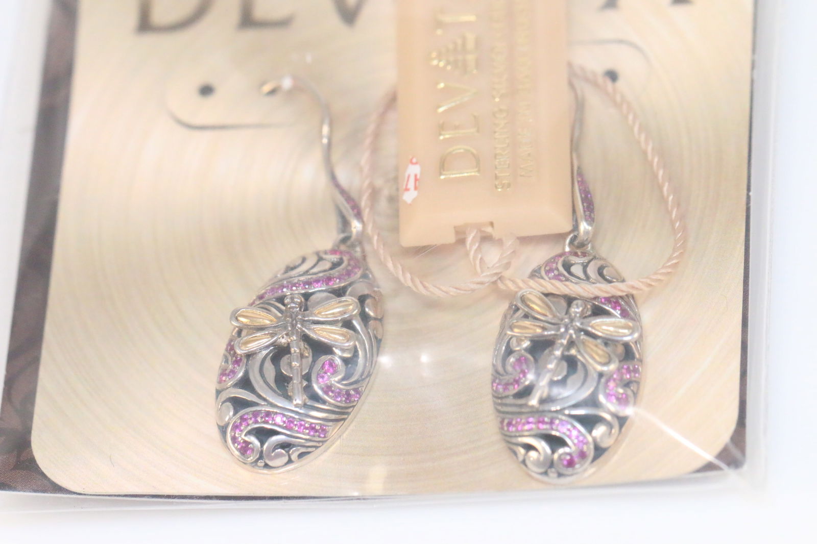 NEW DEVATA 18kt Gold Sterling Silver Dragonfly Dangle Pierced Earrings (1 of 4)