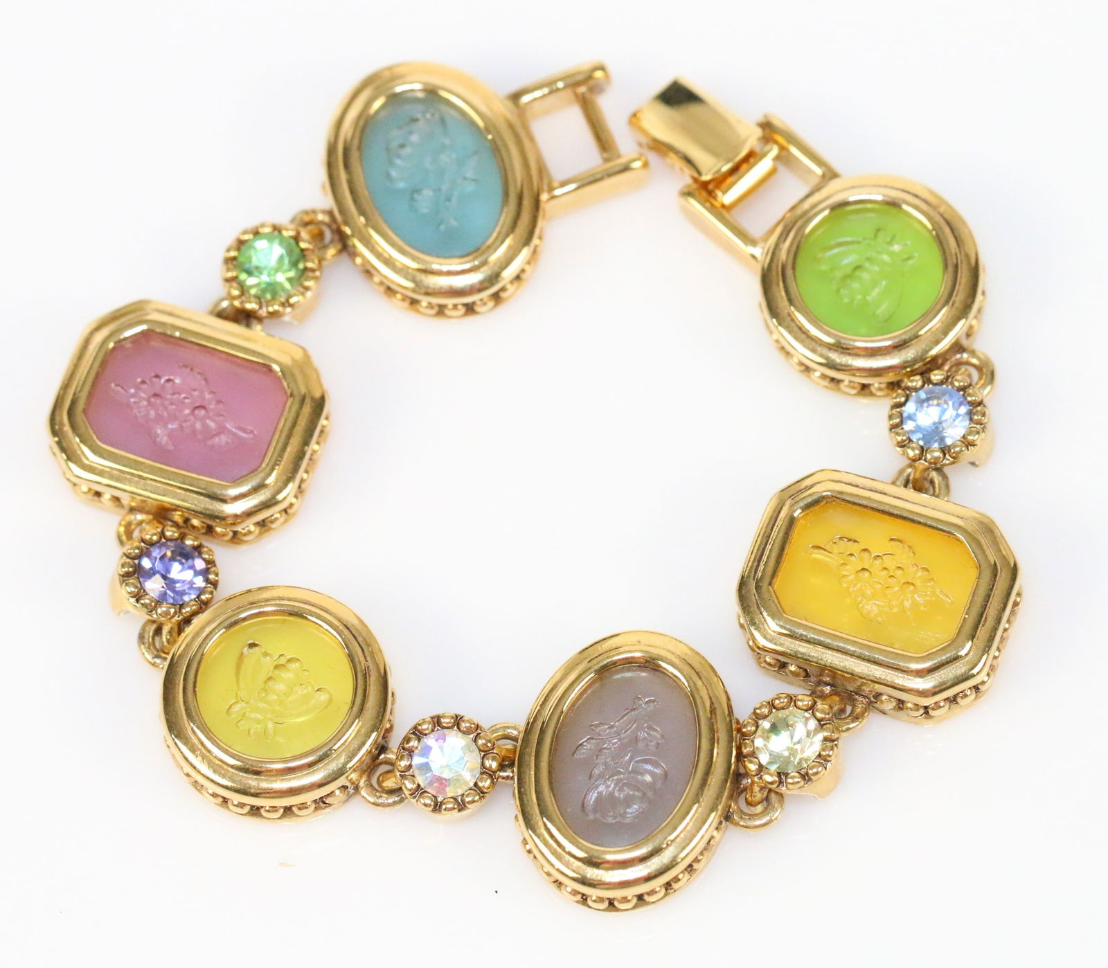 EXTREMELY RARE Joan Rivers Multicolor Intaglio Glass Link Bracelet (1 of 4)