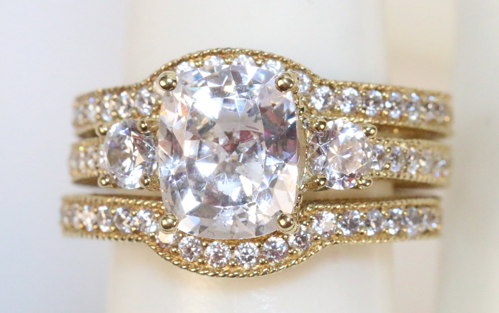 Judith Ripka 3 Ring Wedding Engagement Gold Vermeil CZ Rings (1 of 3)