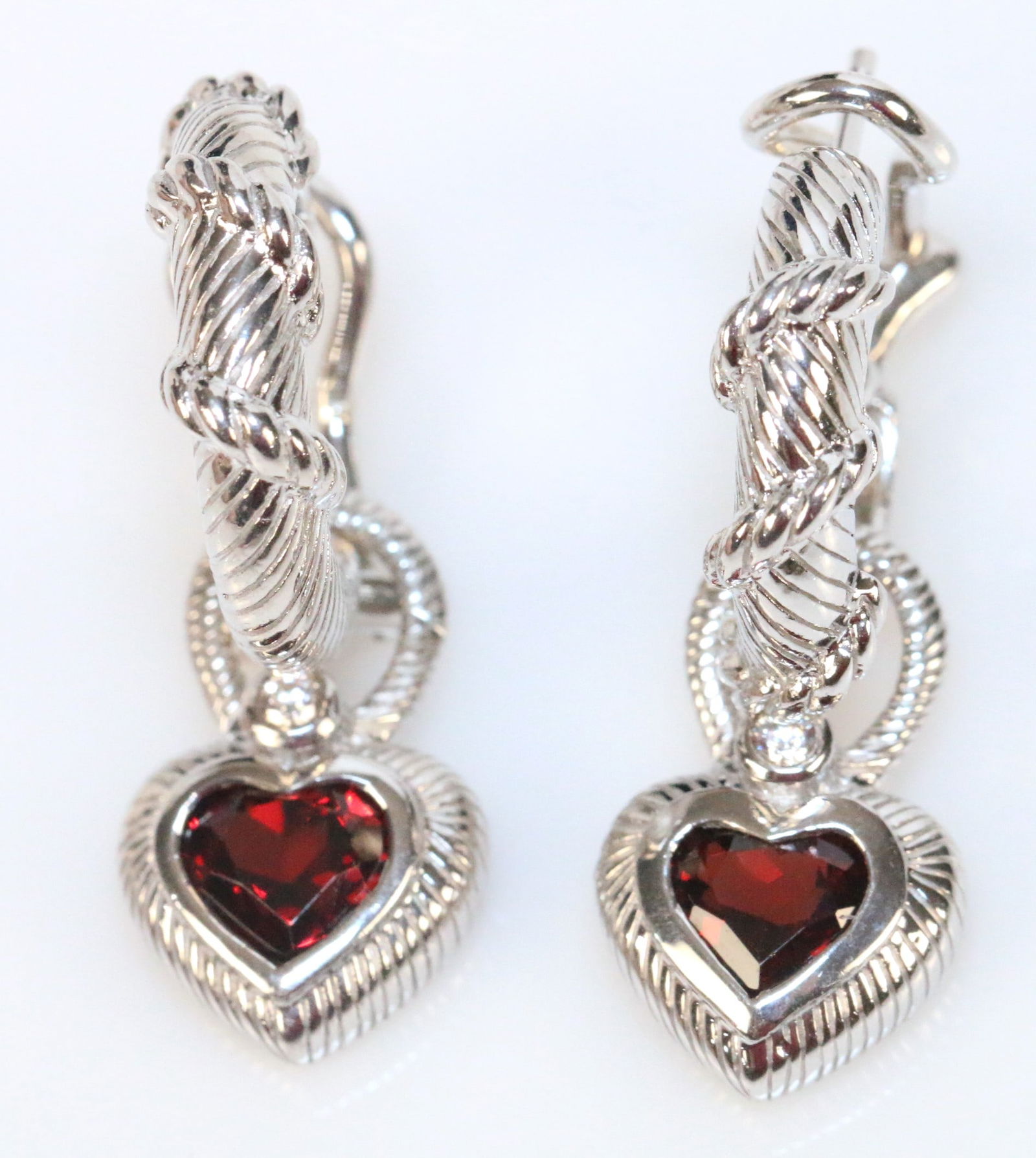 Judith Ripka Red Garnet Sterling Silver Heart Charm earrings (1 of 4)