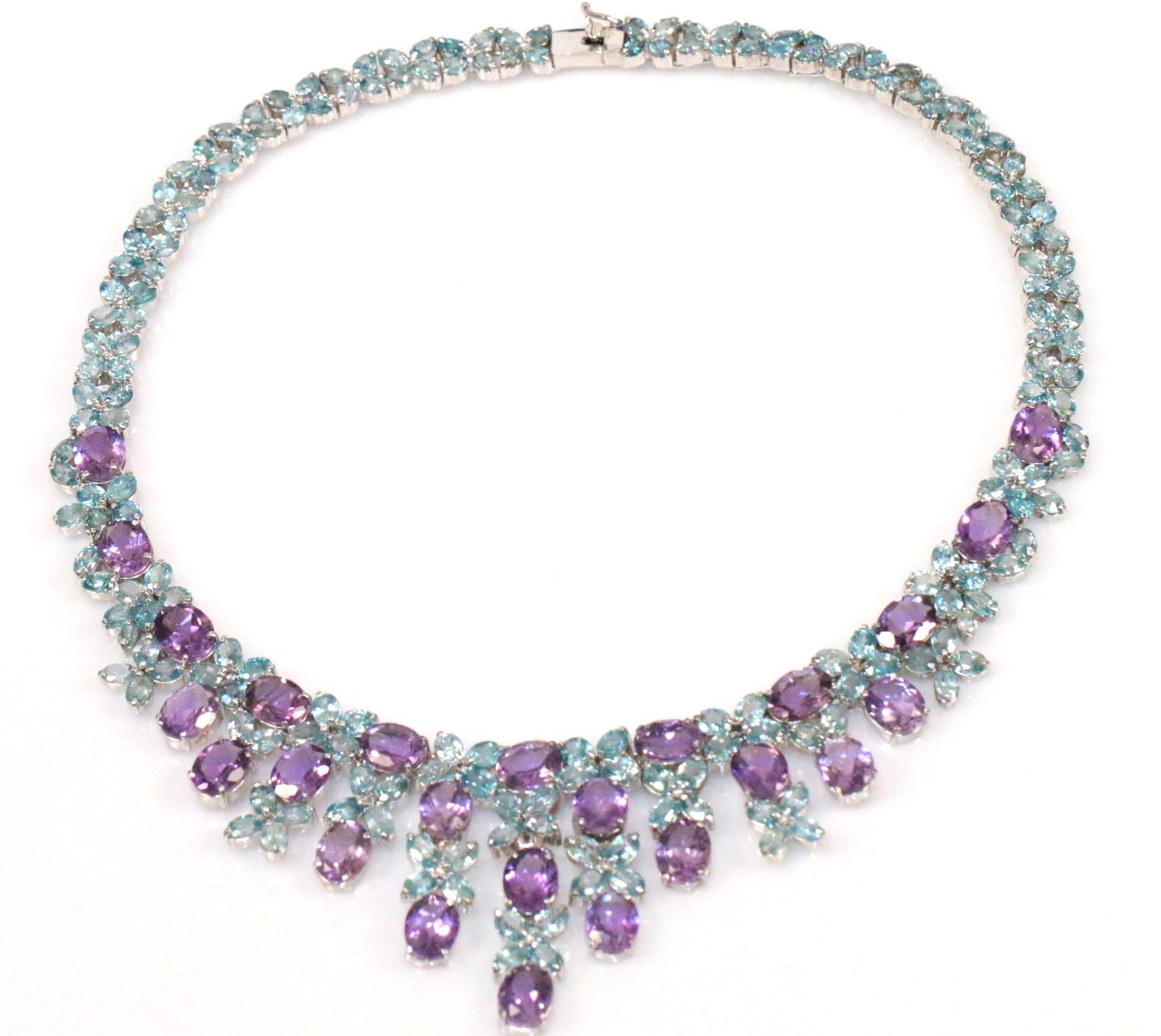 NEW THE SOVEREIGN Royal Necklace in Amethyst & Blue Topaz 64 carats Sterling Silver (1 of 10)