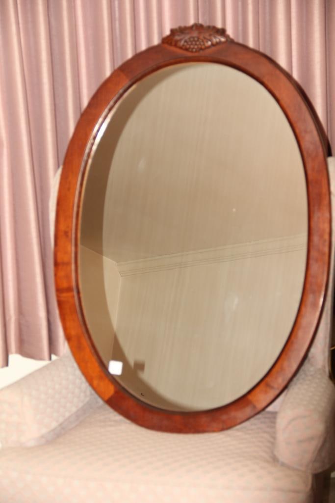Large Oval Mirror; Mahagony carved wood. (1 of 3)