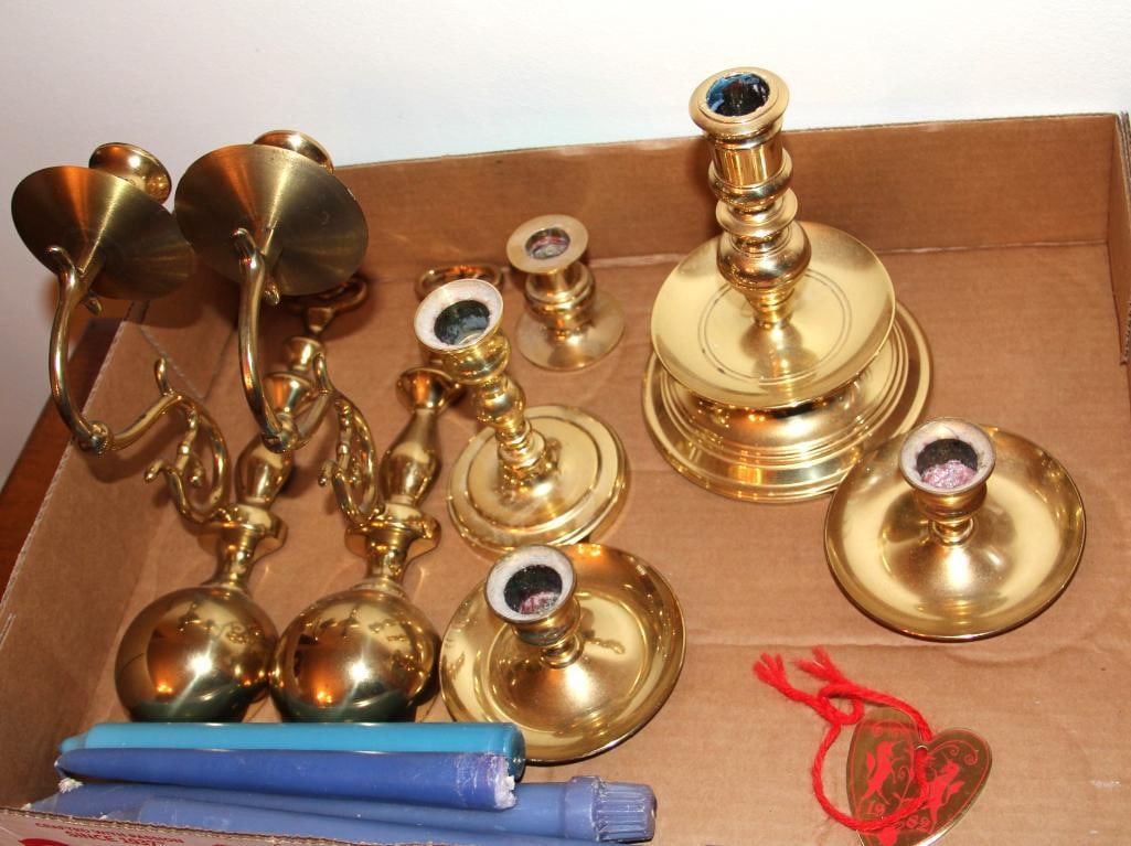 Baldwin Brass and other unmarked Brass Sconces, candlesticks, candle holders (1 of 9)