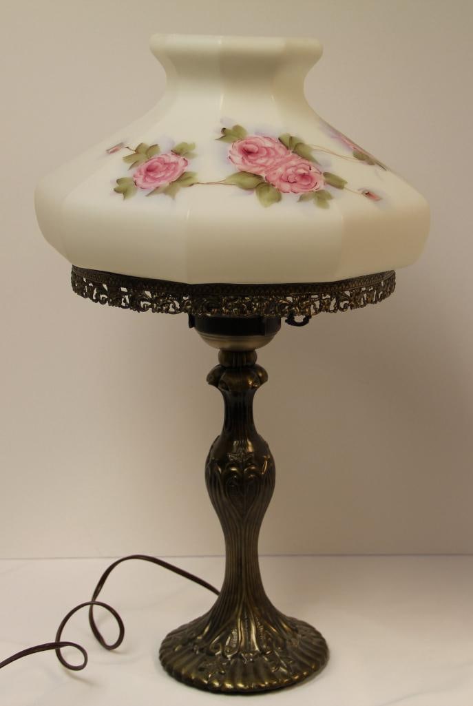 Vintage Style Milk glass Lamp with Painted Roses Glass Shade (1 of 7)
