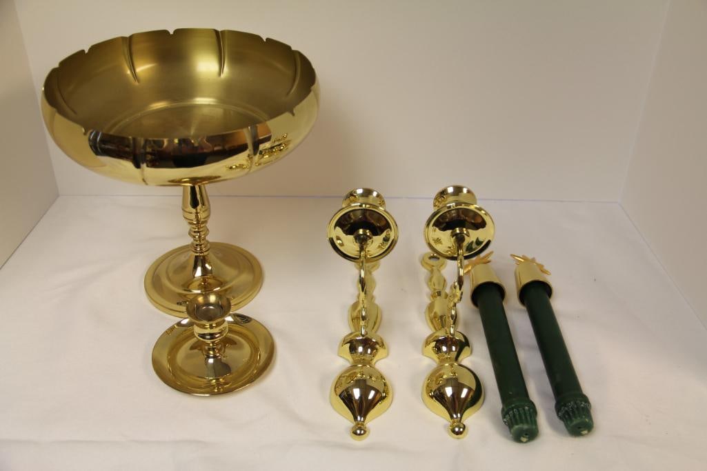 Lot of 4 Early Pa. Baldwin Brass Compote & Candlesticks (1 of 5)