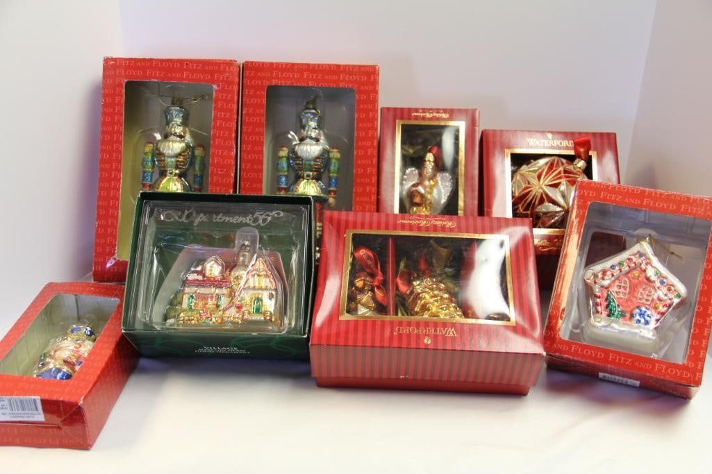NEW Lot of 8 Collectible Waterford, Fitz And Floyd & Department 56 Christmas Ornaments (1 of 3)