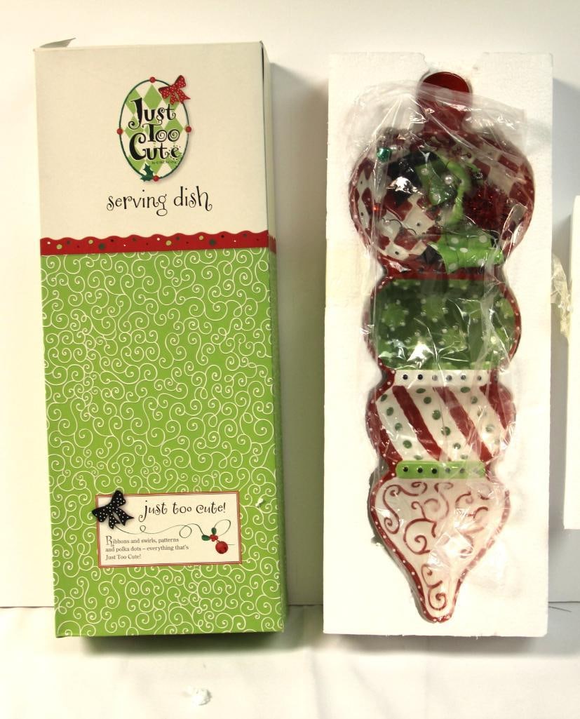 NEW IN THE BOX RARE Christmas Serving Dish "Just Too Cute" by Enesco (1 of 2)