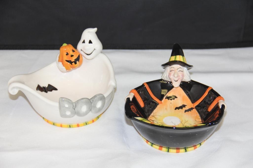 NEW Lot of 6 Fitz and Floyd Halloween Ghost "BOO" Candy treat Bowls IN BOXES (1 of 5)