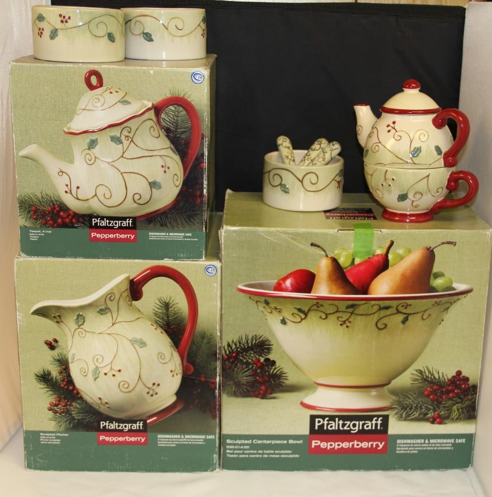 Lot of 7 NEW Pfaltzgraff Pepperberry Christmas Serving Pieces in boxes (1 of 4)