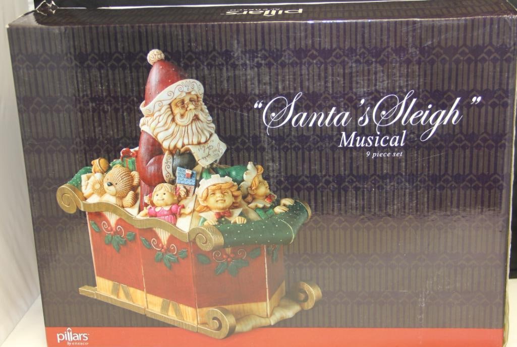 NEW Pillars by Enesco "Santa's Sleigh" Musical 9 Piece Christmas Set ret. $250 (1 of 2)