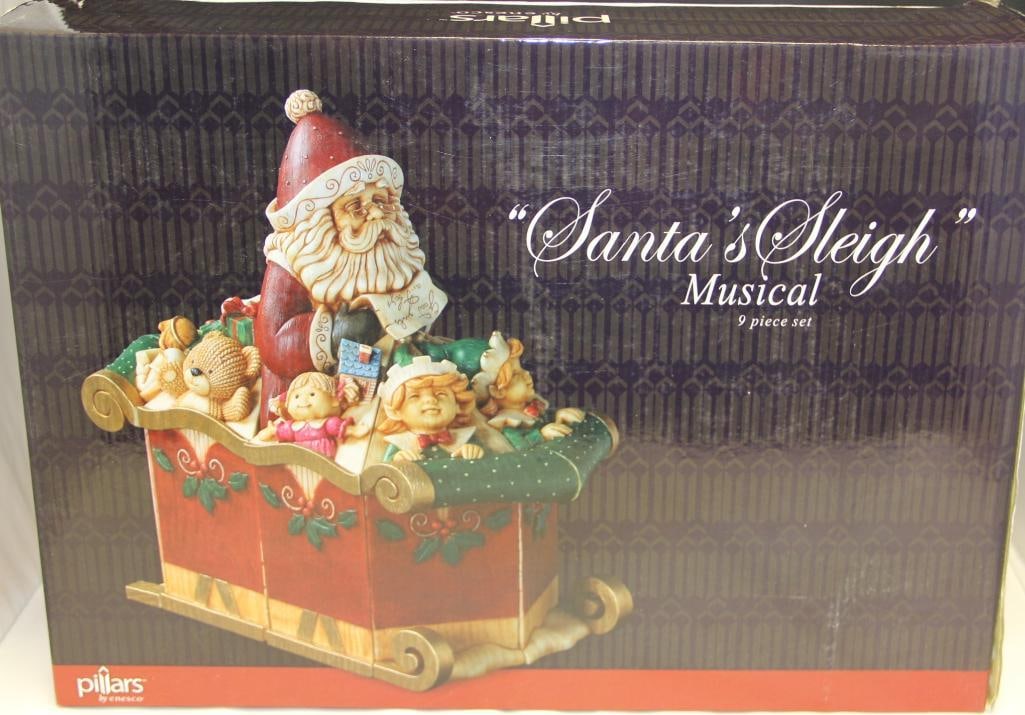 NEW Pillars by Enesco "Santa's Sleigh" Musical 9 Piece Christmas Set ret. $250 (1 of 2)