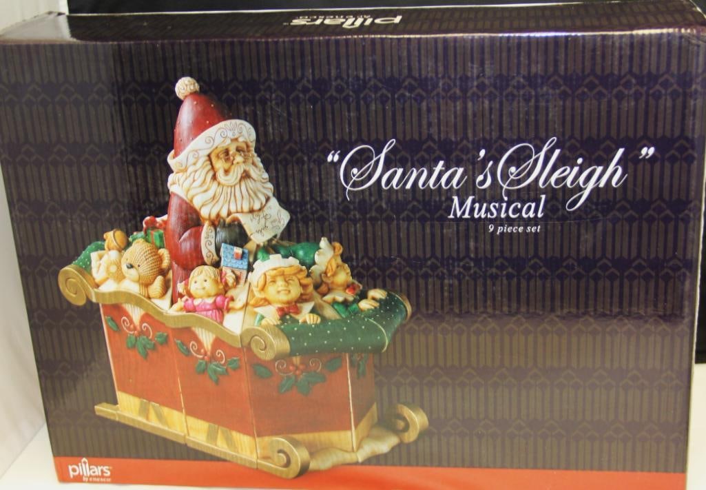 NEW Pillars by Enesco "Santa's Sleigh" Musical 9 Piece Christmas Set ret. $250 (1 of 2)
