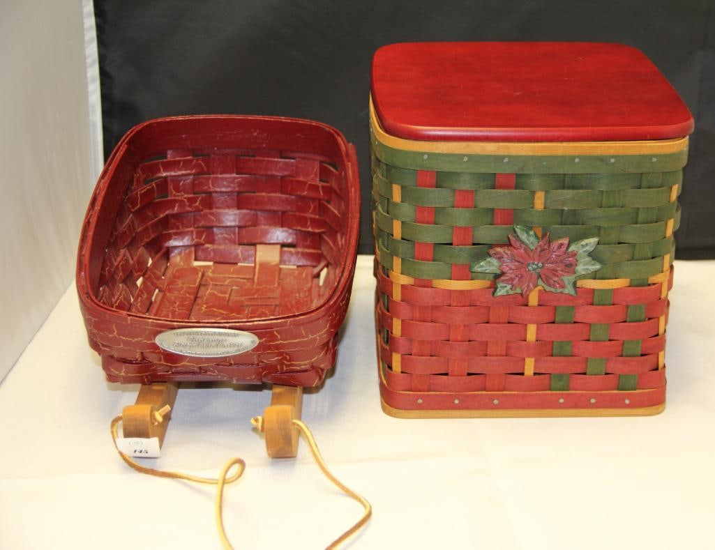 2 Christmas Baskets Longaberger red & green Poinsettia & Christmas Sleigh Ride Basket by The (1 of 4)