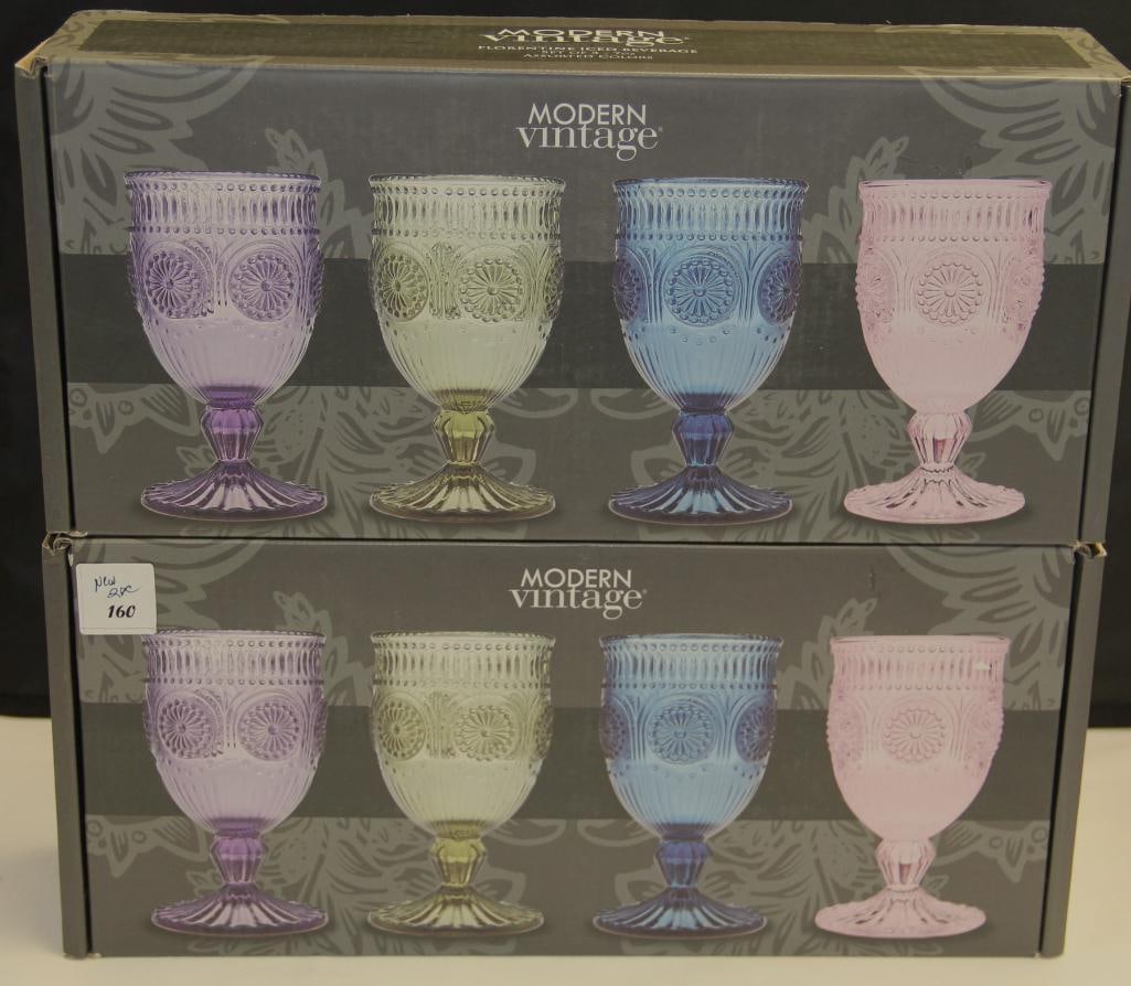 NEW 2 Sets of 4 Modern Vintage Florentine Iced Beverage Glasses  Assorted Colors Original boxes. (1 of 3)