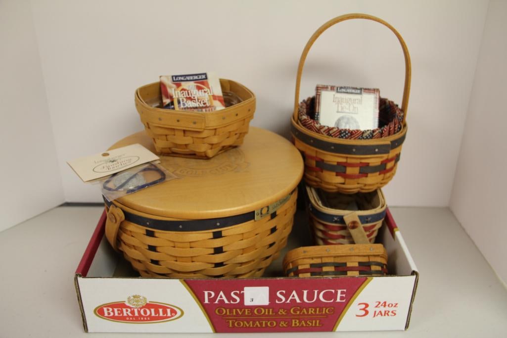 Longaberger Baskets & Metal Tie Ons Lot of 7 (1 of 3)