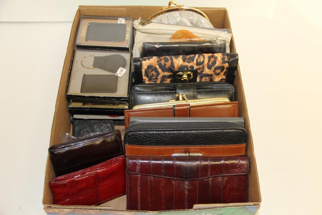 Lot of NEW & used Men's and ladies wallets & money clips with eel skin, leather + (1 of 4)