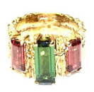 14kt gold pink & green tourmaline ring 8.77 grams