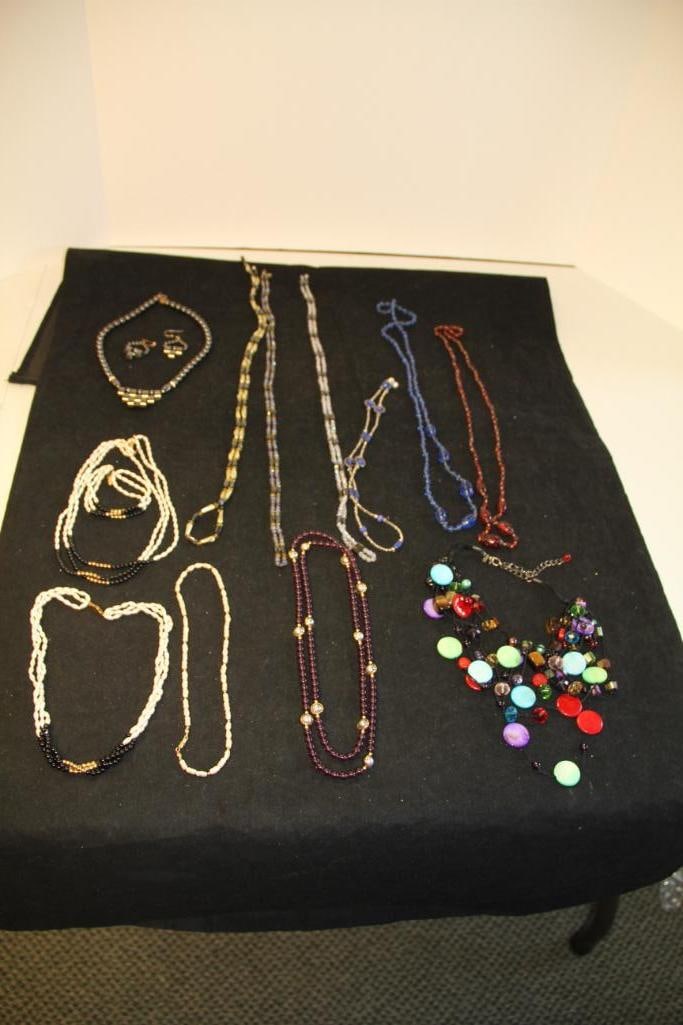 Large 14 Piece Lot of Vintage Retro Costume Jewelry Magnetic, hematite, MOP + (1 of 8)