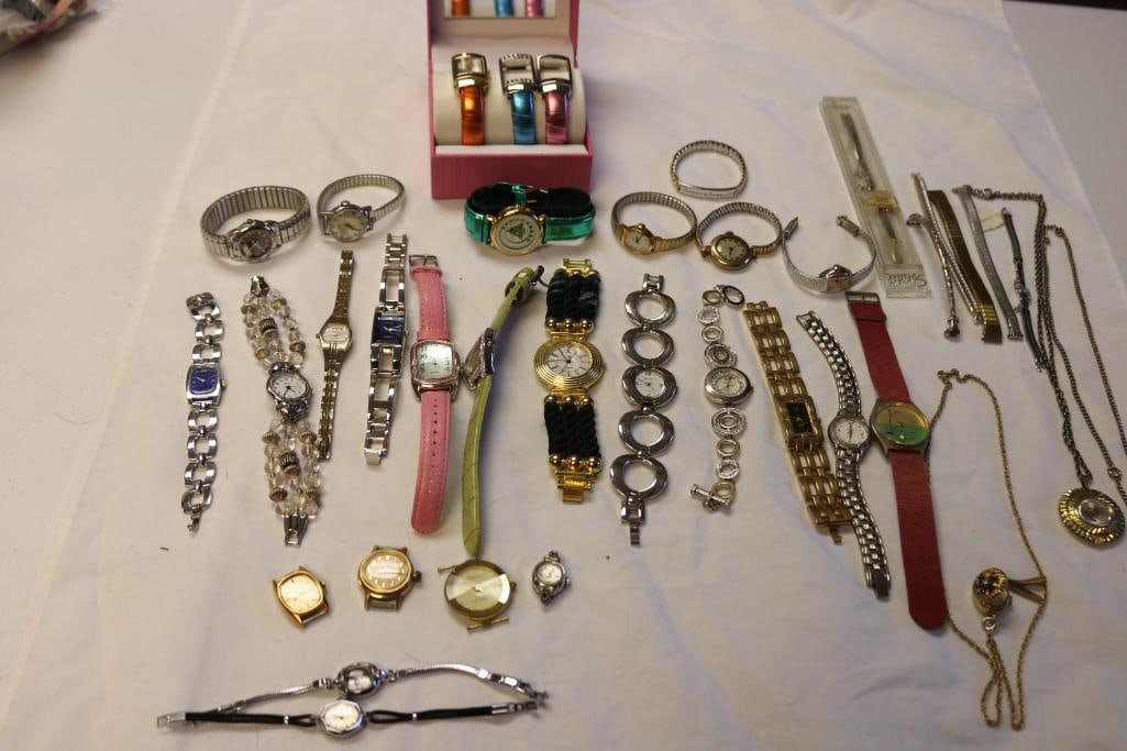 Large 35 Piece Lot of Vintage Retro Costume Jewelry Ladies watches and bands (1 of 9)