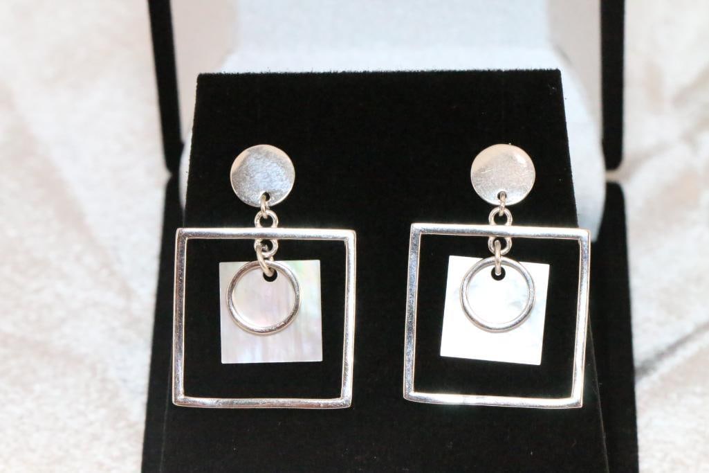 NEW sterling silver Mother of Pearl Sterling Silver Deco Geometric Modern Pierced Earrings (1 of 3)