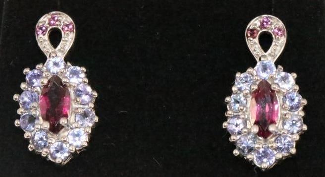 NEW sterling silver Rhodolite Tanzanite Gemstone Pierced Earrings (1 of 5)