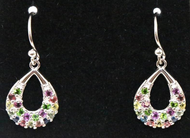 NEW sterling silver Multi color sapphire Pierced Dangle Earrings (1 of 3)