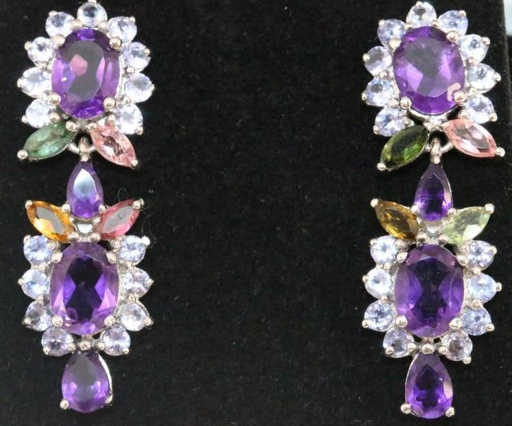 NEW sterling silver Amethyst Tanzanite , Tourmaline Pierced Earrings  (1 of 8)