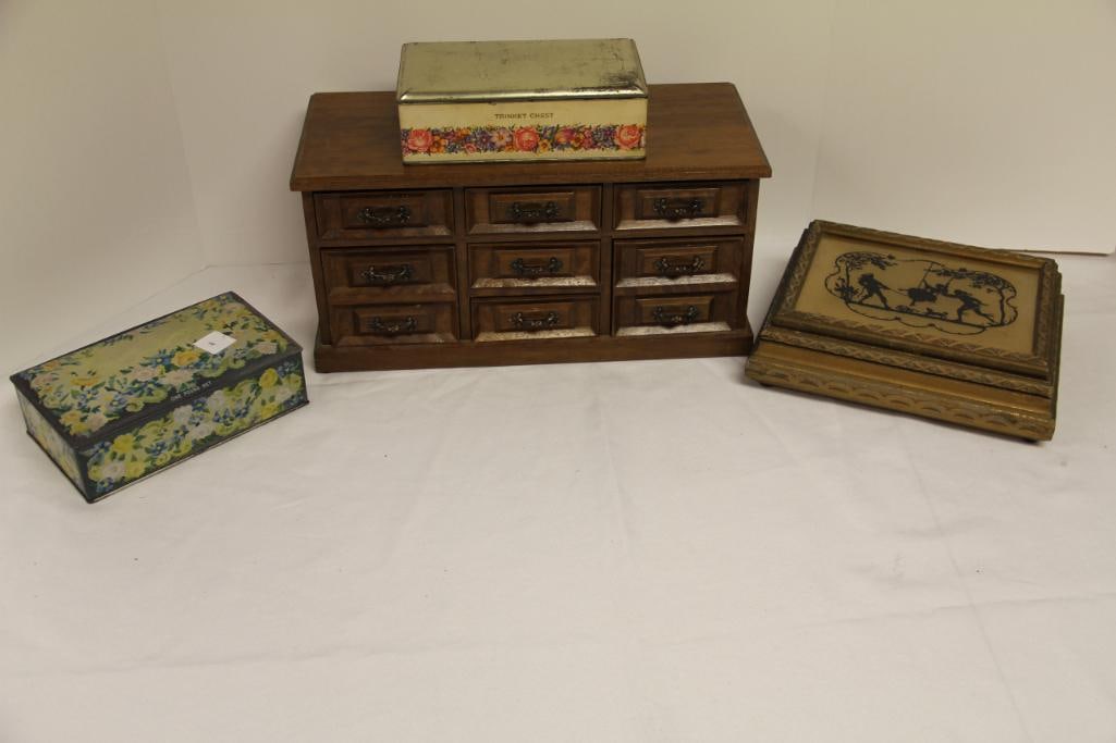 Lot of 4 jewelry boxes - 1 wood windup musical (1 of 2)