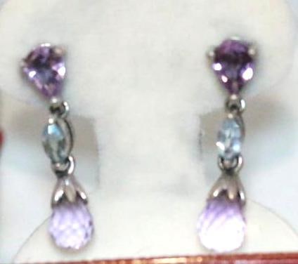 Sterling silver aquamarine and amethyst Briolette drop Earrings Pierced (1 of 4)