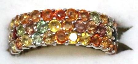 NEW Sterling silver Multi color sapphire 3 row ring size 9 (1 of 4)