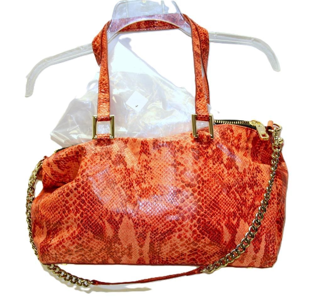 NEW DESIGNER Juicy Couture Silvia- snake embossed leather-red orange satchel crossbody handbag (1 of 5)