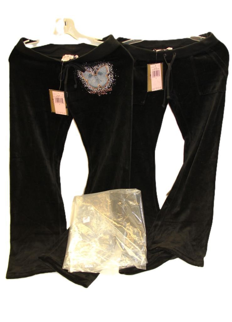 NEW DESIGNER Juicy Couture 2 pair black velour pants (1 of 4)