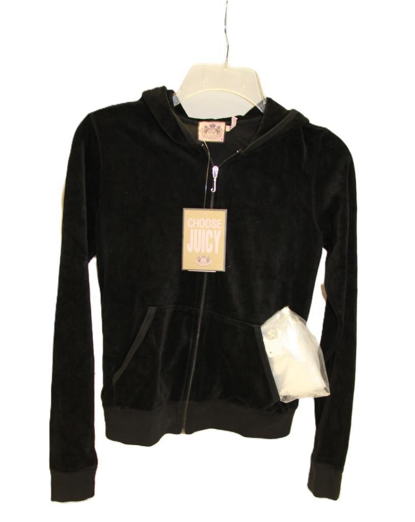 NEW DESIGNER Juicy Couture Black Velour Zip Up Hoodie- Long Sleeves: AUTHENTIC: Black Velour with butterfly zip up hoodie, size medium, Retail price $198
