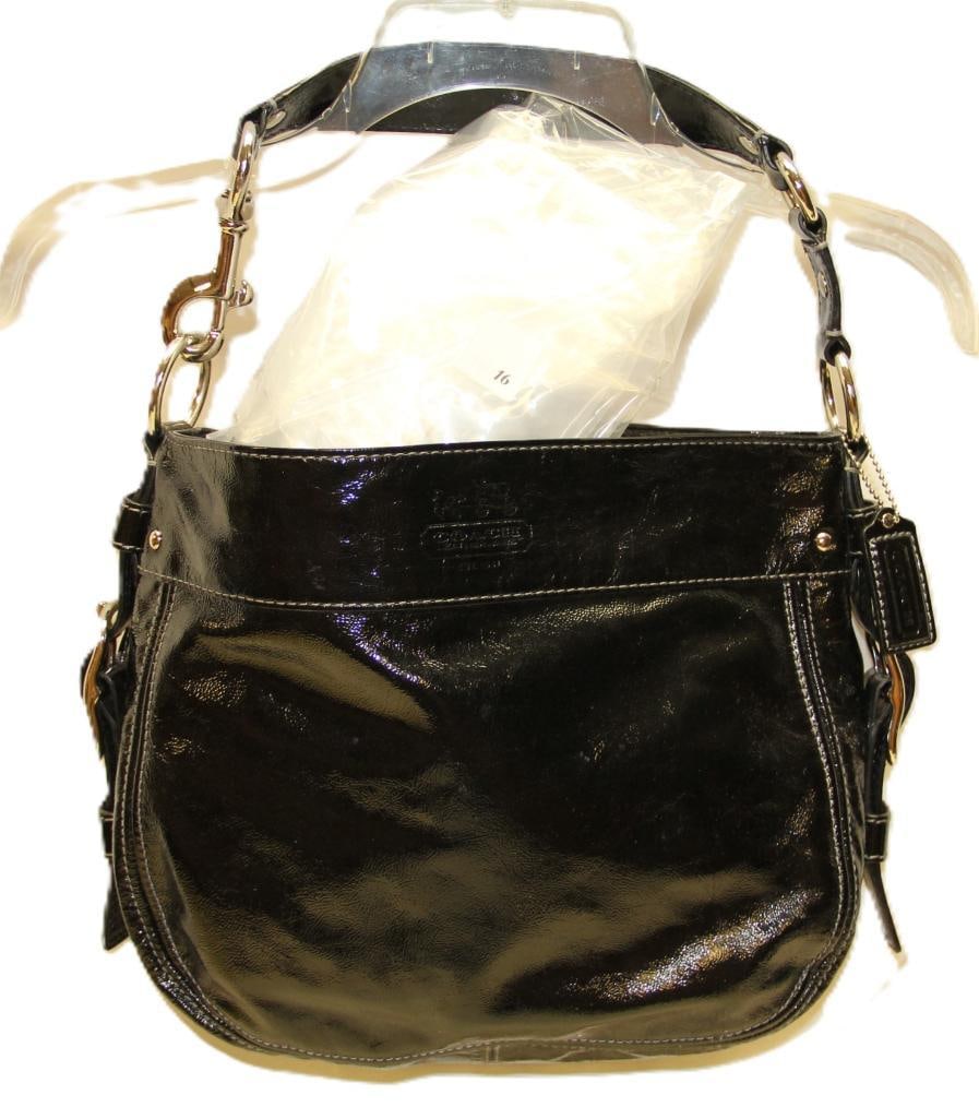 NEW Ladies DESIGNER Coach Black Patent Leather Purse Slouch Style with plum liner (1 of 4)