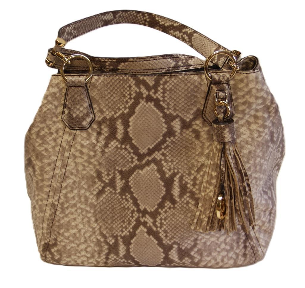 NEW DESIGNER Michael Kors Frances Embossed Cocoa Python Snakeskin Satchel Handbag (1 of 9)