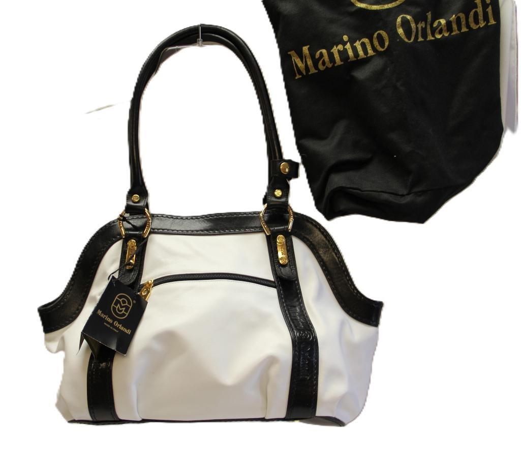 NEW DESIGNER Marino Orlandi Black & white Leather Satchel Handbag Hand made in ITALY (1 of 10)