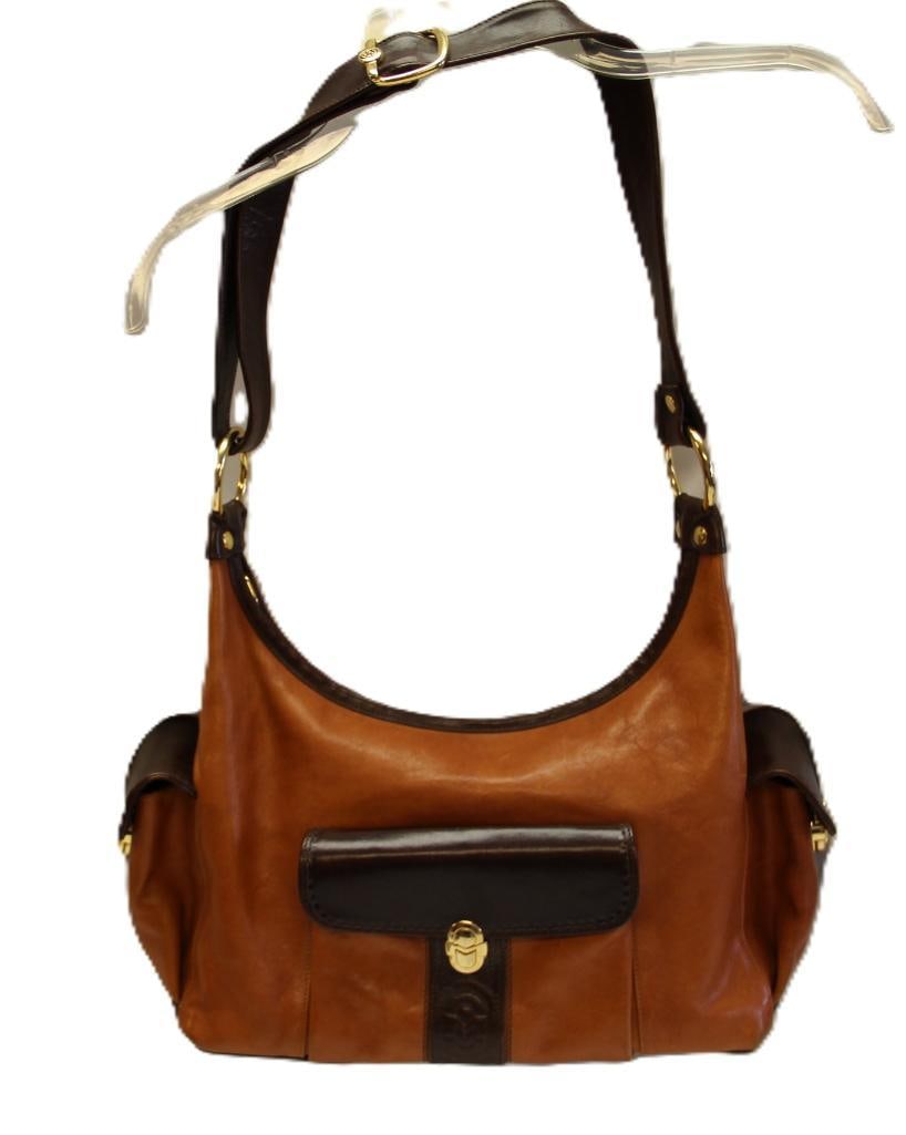 Like NEW DESIGNER Marino Orlani Caramel & dark brown leather satchel handbag Handmade in ITALY (1 of 9)