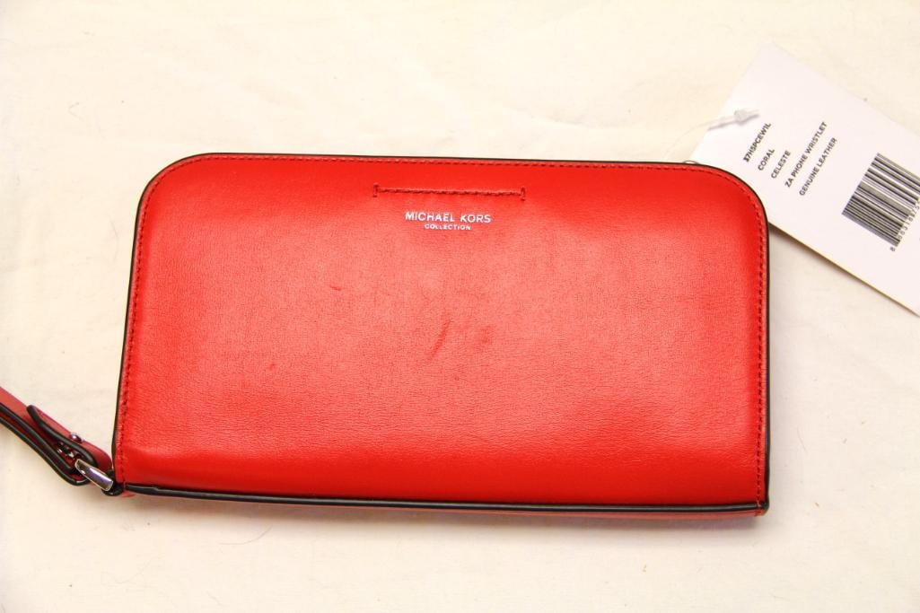 NEW DESIGNER Michael Kors Zip around Celeste zip around phone wristlet: AUTHENTIC with tags, full zip. Retail $325.00. Measures: 7.25" x x4.25. 1/2" d.